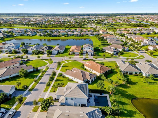 aerial view with a water view