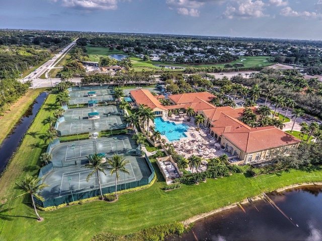 aerial view with a water view