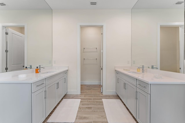 bathroom with vanity and wood-type flooring