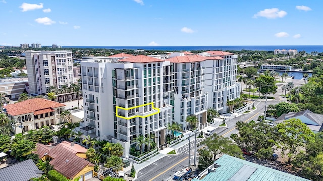 exterior space with a water view