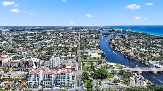 aerial view with a water view