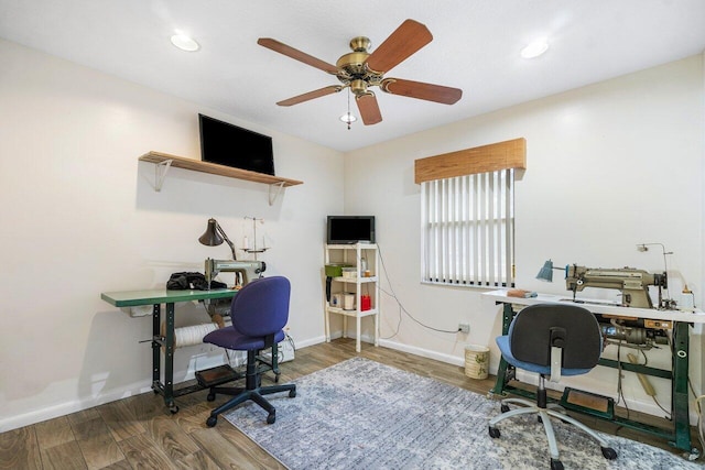 17351 77th Ln N, The Acreage, FL 33470 - office space featuring baseboards, a ceiling fan, wood finished floors, and recessed lighting