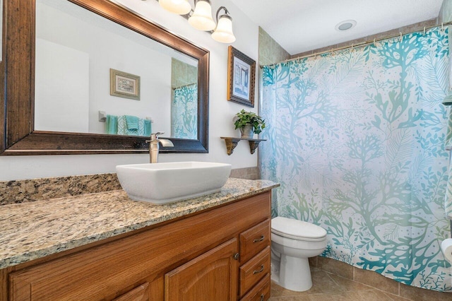 17351 77th Ln N, The Acreage, FL 33470 - bathroom with vanity, tile patterned flooring, toilet, and curtained shower