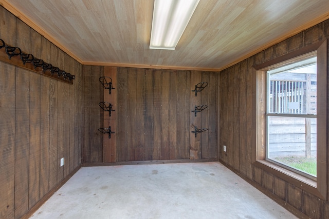 empty room featuring wooden walls