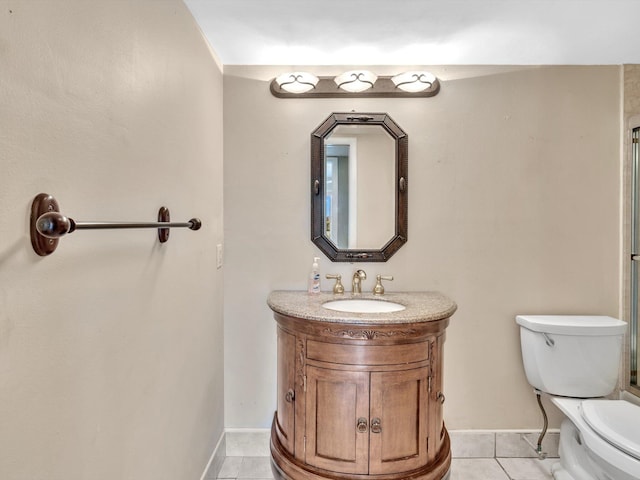 bathroom with tile patterned flooring, toilet, and vanity