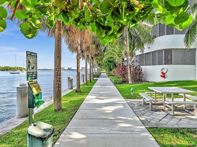 view of property's community with a water view