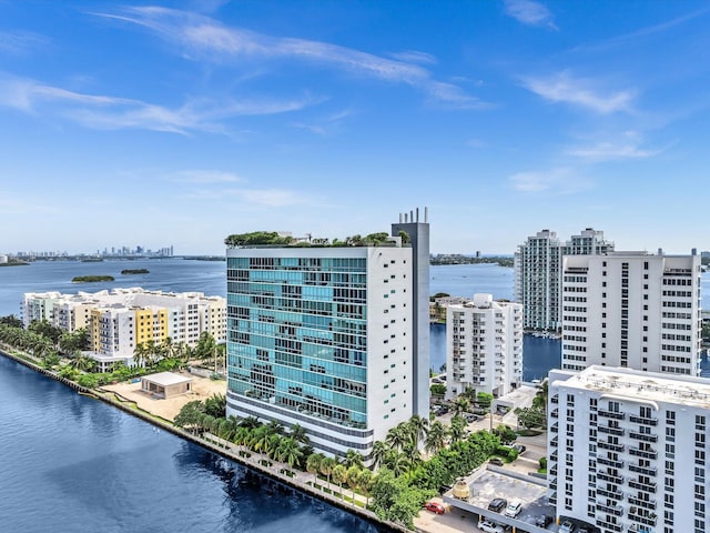 drone / aerial view with a view of city and a water view