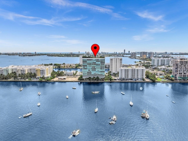 property view of water with a city view