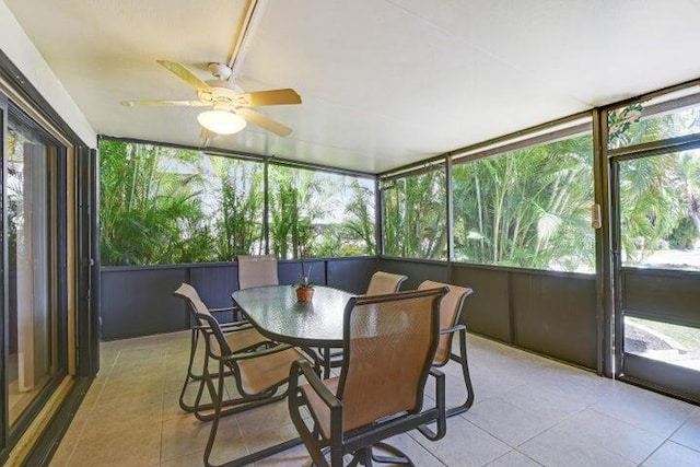 sunroom with a wealth of natural light and ceiling fan