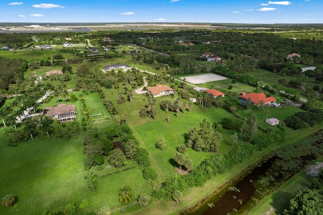 aerial view featuring a water view and a rural view