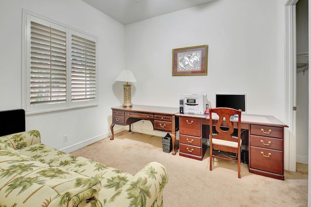 bedroom featuring light colored carpet