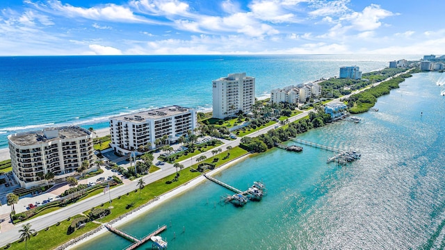 aerial view featuring a water view