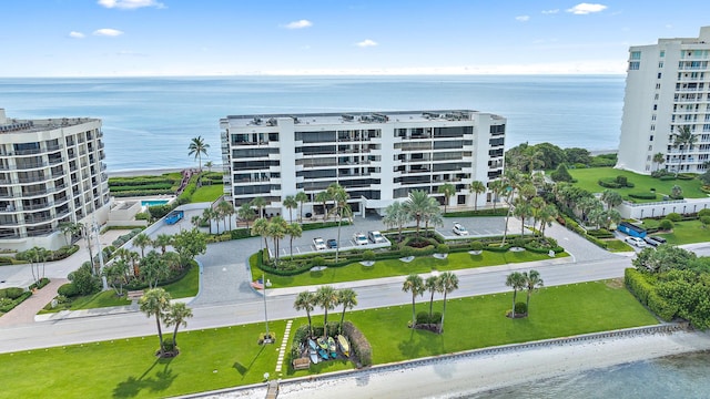 view of building exterior featuring a water view