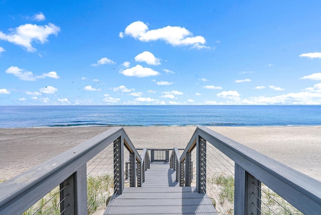 view of water feature with a view of the beach