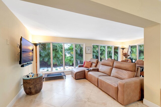 living room featuring light tile patterned floors