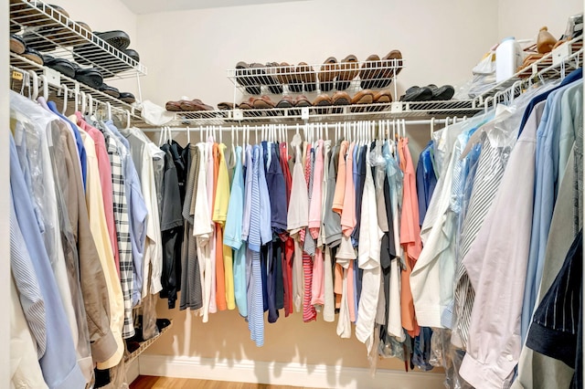 walk in closet with hardwood / wood-style flooring