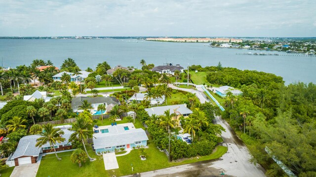 aerial view with a water view