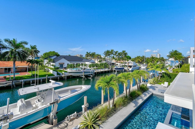 dock area with a water view