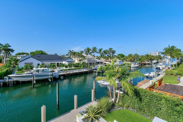 view of dock with a water view