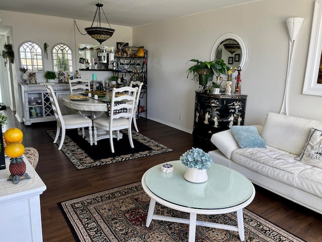 dining area with dark hardwood / wood-style flooring