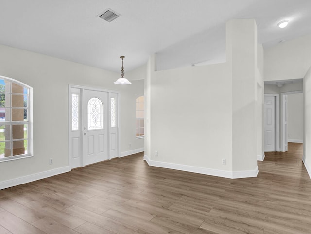 foyer entrance with hardwood / wood-style flooring