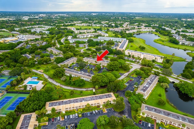 bird's eye view featuring a water view