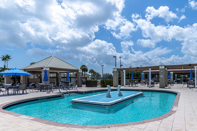 view of swimming pool with a patio