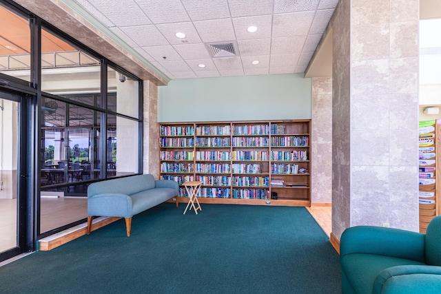 living area featuring carpet floors