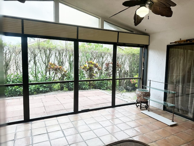 2450 Riviera Dr, Delray Beach, FL 33445 - unfurnished sunroom with vaulted ceiling and a ceiling fan