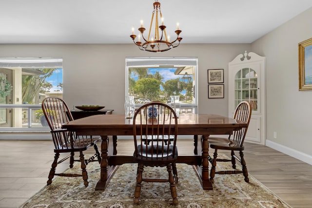 dining area featuring a chandelier and light wood-type flooring