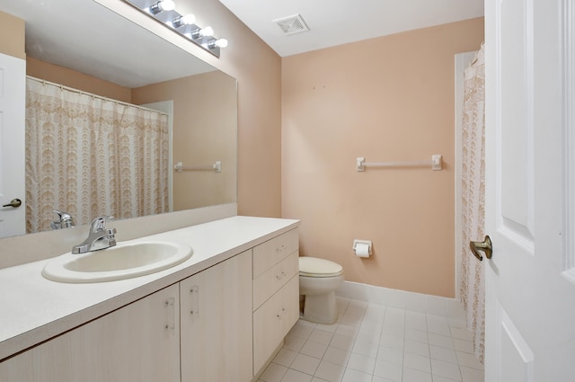 bathroom with vanity, toilet, and tile patterned floors