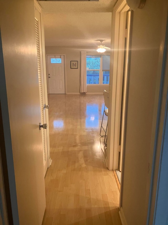 hallway featuring a textured ceiling and light wood-type flooring