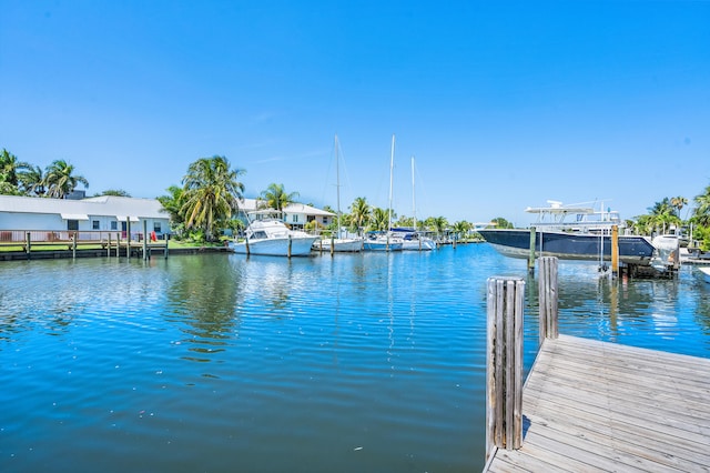 view of dock with a water view