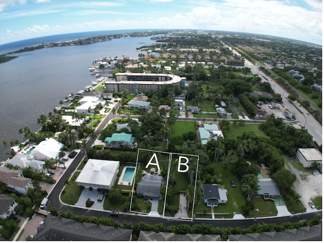 aerial view featuring a water view