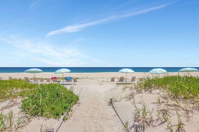 property view of water with a beach view