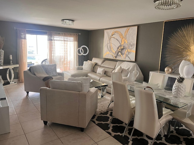 living room featuring light tile patterned floors