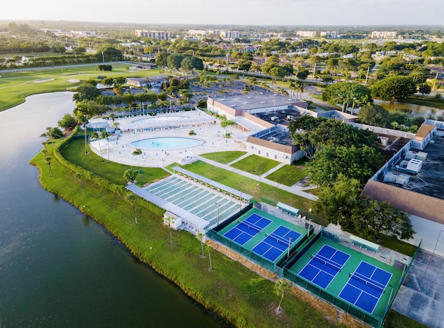 aerial view featuring a water view