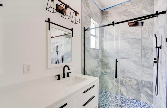 bathroom featuring vanity and walk in shower