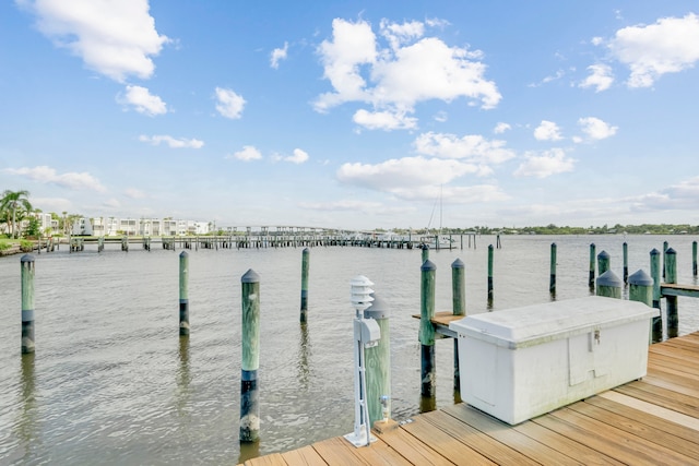 view of dock with a water view