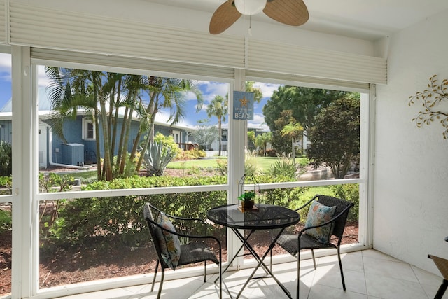 sunroom featuring ceiling fan