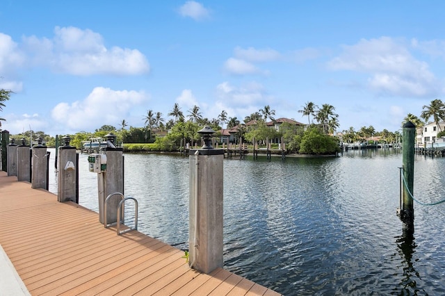 dock area featuring a water view