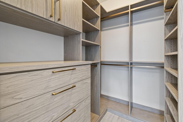 spacious closet with light hardwood / wood-style floors