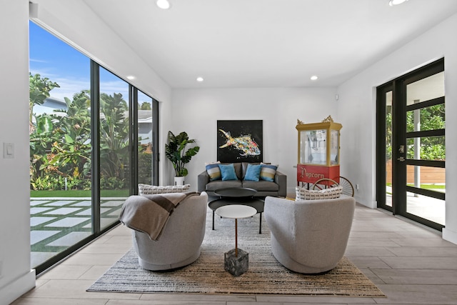 living room featuring light wood-type flooring