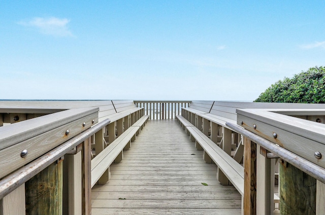 view of dock with a water view