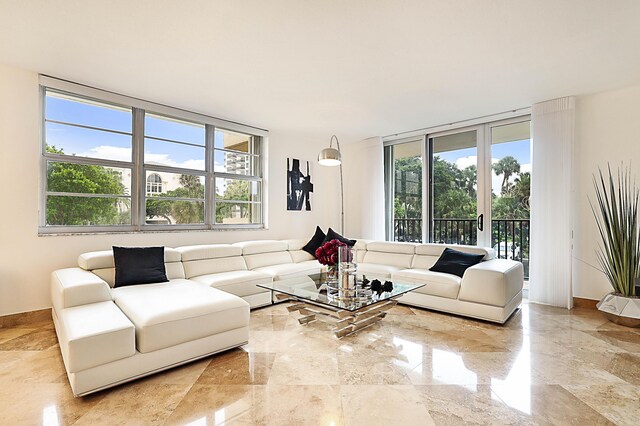 living room featuring light tile patterned floors