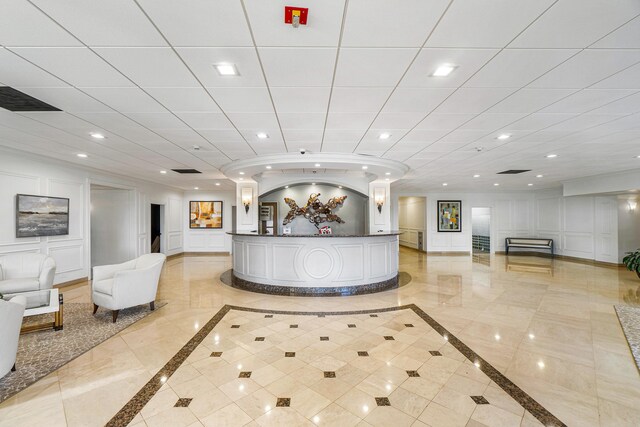 reception area with ornate columns