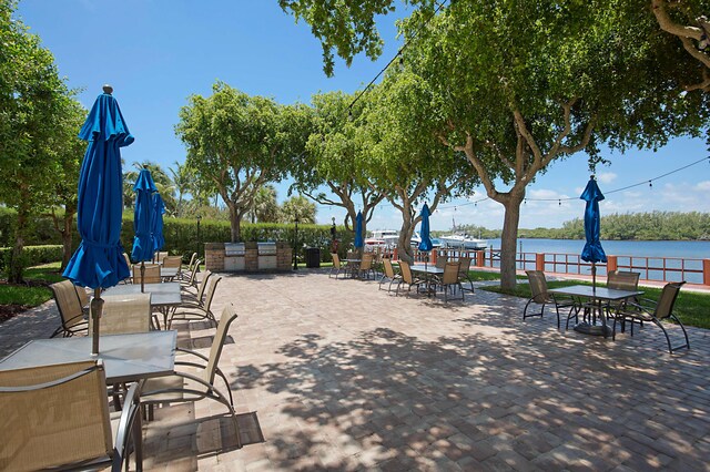 view of patio / terrace featuring a water view