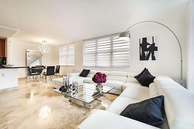 living room featuring light tile patterned floors