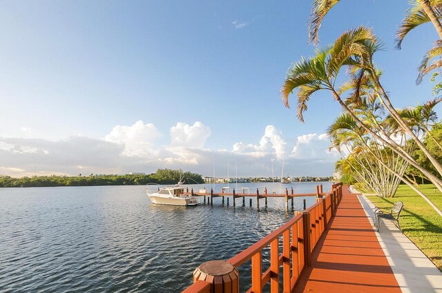 view of dock with a water view