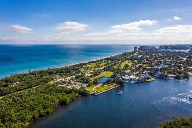 aerial view featuring a water view